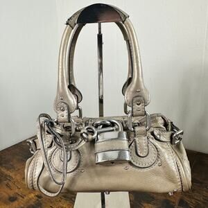 Authentic Chloe Paddington Mini Bag Beige Metallic Leather Vintage